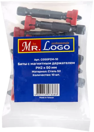 Бита с магнитным держателем PH2*50мм Сталь S2 (10шт.) PE Bag Mr. Log C050P2M-10 - интернет-магазин «Стронг Инструмент» город Новосибирск