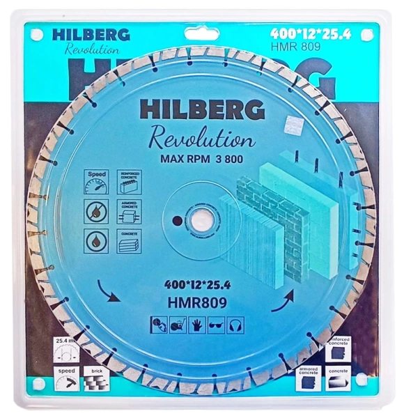 Диск алмазный отрезной 400*25.4*12*3.8мм по железобетону Hilberg Revolution HMR809 - интернет-магазин «Стронг Инструмент» город Новосибирск